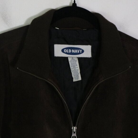 Vintage Y2K 2001 Old Navy Mens Chocolate Brown Suede Jacket Large Bomber Grunge - Picture 4 of 9